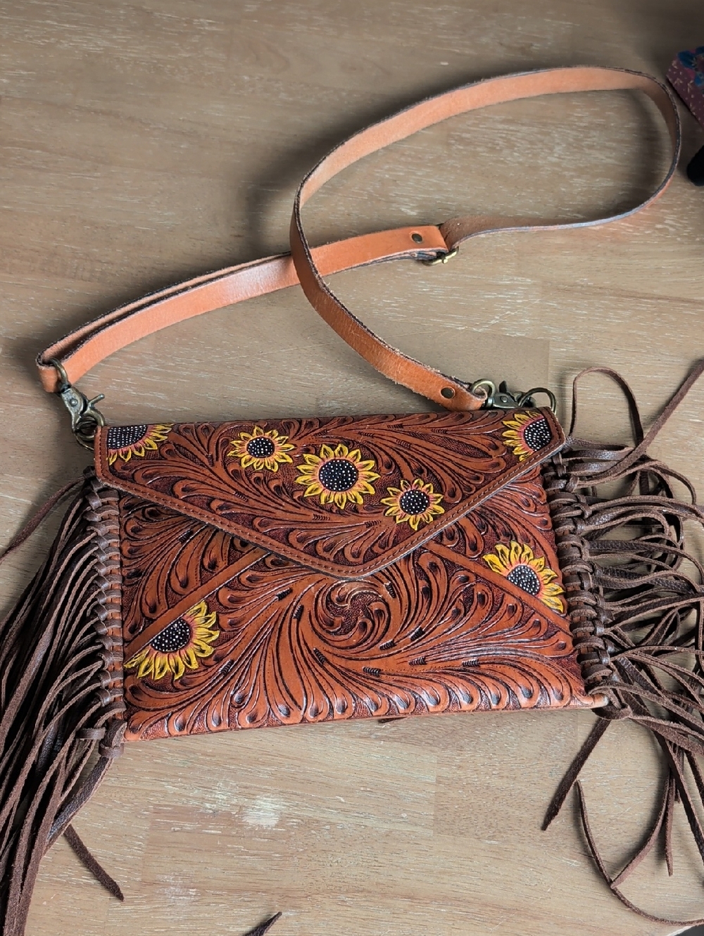 American Darling Tooled Sunflower Leather Crossbody Bag